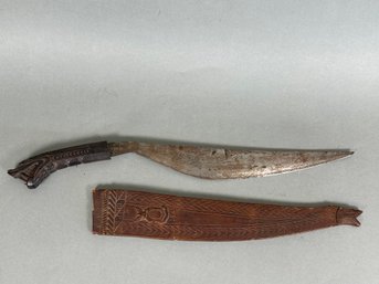 Vintage Wood Carved Dragon Head Handled Knife