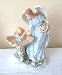 Lladro Style Angel Bird Bath Figurine