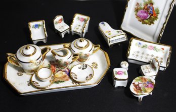 Lot Of Limoges Porcelain Miniatures Tea Set And Furniture
