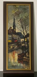 M. Edward Griff, Oil On Canvas Cityscape Canal Scene Modernist. Large