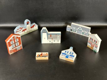 A Collection Of Vintage Hand-painted Shelf Buildings Of Maine Locales