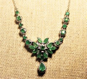 Fine Genuine Emerald Contemporary Sterling Silver Necklace