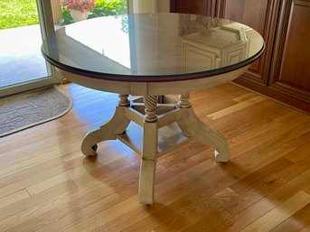French Country Pedestal Table With Glass Top