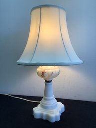 White Glass Floral Based Table Lamp