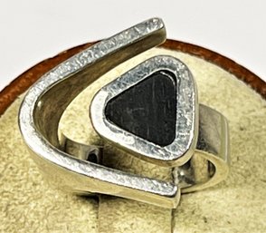 Signed Vintage Mid Century Modern Sterling Silver Black Onyx Ring Size 6