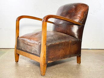 A Stunning Bent Oak Art Deco Arm Chair In Distressed Leather