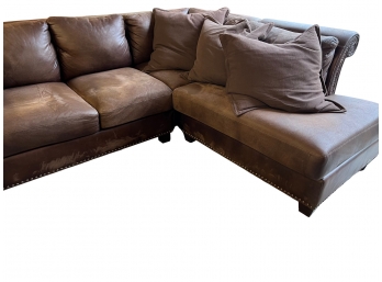 Brown Leather Nail Head Sectional  Couch