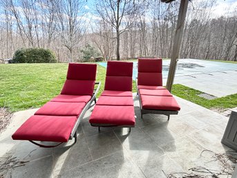 Trio Outdoor Woven Resin Chaise Lounges With Sunbrella Cushions