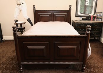 Espresso Distressed Coffered 4-Post Full Size Trundle Bed With Rope Trim