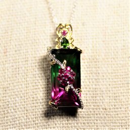 Contemporary Sterling Silver Necklace Watermelon Tourmaline & Rubies