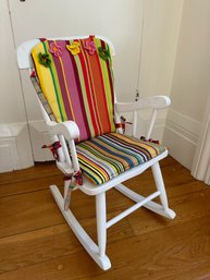 White Painted Child's Rocking Chair With Colorful Cushions