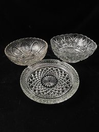 Vintage Clear Glass Bowls And Ashtray