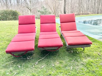 Trio Outdoor Woven Resin Chaise Lounges With Sunbrella Cushions