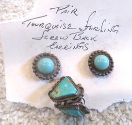 2 Pairs Native Turquoise Sterling Earrings
