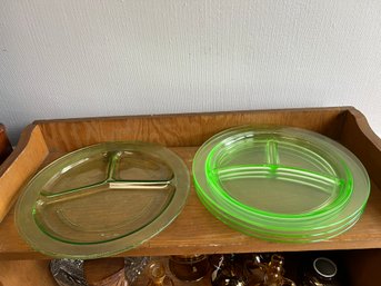 Four Uranium Glass Vintage Grill Plates