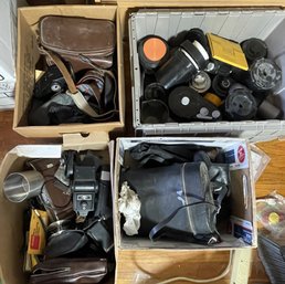 FOUR BOXES VINTAGE CAMERA ACCESSORIES AND MORE