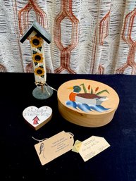 Trio Of Hand-painted Wooden Decorative Items