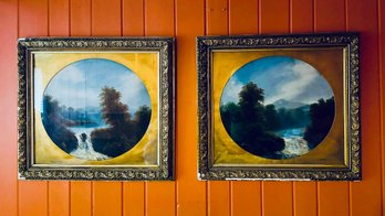 Pair LARGE Landscape Paintings On Board In Gilt Frames