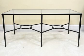 A Mid Century Modern Wrought Iron And Glass Coffee Table