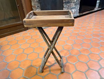 Petite Wood Tray Table On Folding Stand