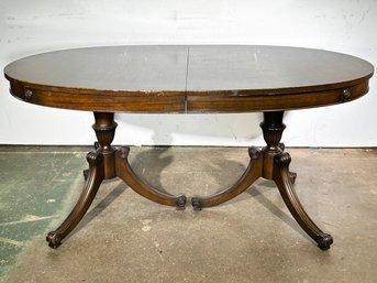 A Vintage Fruit Wood Pedestal Base Extendable Dining Table - One Leaf