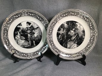 Wonderful Set Of 10 Sarreguemines Antique Transfer Ware Cabinet Plates With Courting - FANTASTIC PLATES - WOW!