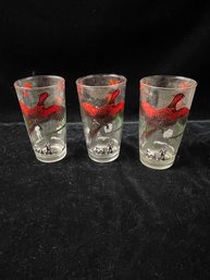 Vintage Hazel Atlas Highball Glasses Pheasants Hunting Scene Set Of 3