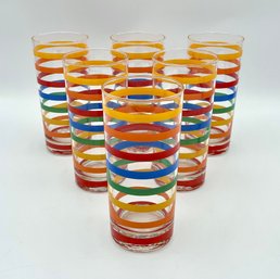 Set Of 6 Vintage Color Stripe Glasses