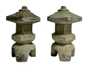 Pair Of Small Cement Pagodas