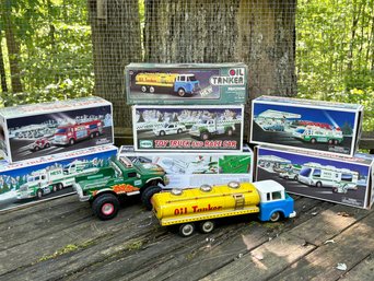 A Metal Oil Tanker Truck And More Vintage Hess Trucks - Mostly Boxed