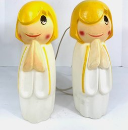 Pair Of Vintage Empire Plastics Praying Angels Blow Mold Christmas Decor ~1971, USA 13'