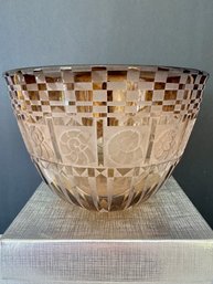 Beautiful Etched Smoked Art Glass Bowl