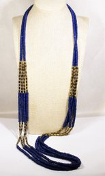 Multi Strand Blue Beaded Costume Designer Necklace 38' Long