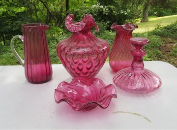 Lot Of Decorative Cranberry Glass Including Fenton!