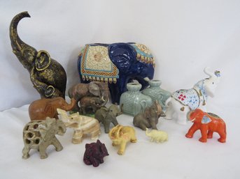 Good Luck Grouping Of Elephant Figurines And Planter