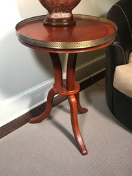 Lovely Mahogany Accent Tripod Table With Brass Gallery Rail - Very Pretty Piece - With Brass Accents - Nice !