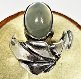 Signed Modernist Sterling Silver Ring Having Translucent Stone Size 6