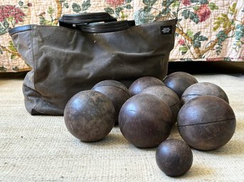Antique Bocce Balls In A Jack Spade Bag