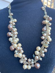 Clustered Faux Pearl Beaded Swag Necklace