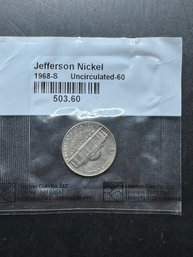 1968-S Uncirculated Jefferson Nickel In Littleton Package