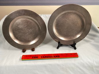 Antique Circa 1800 Pewter Pair Plates 9.5in London England Substantial Heavy Weight Maker Marks Beautiful