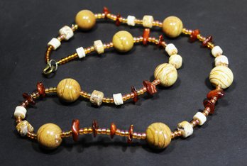 Vintage Art Glass And Stone Beaded Necklace 28' Long