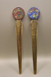Chinese Brass And Cloisonne Letter Openers