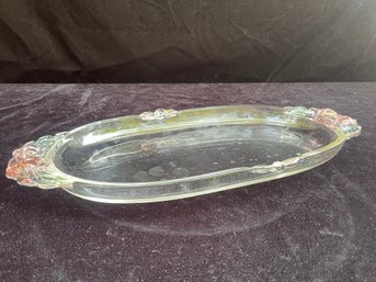 Large Vintage Etched Glass Roses Serving Platter