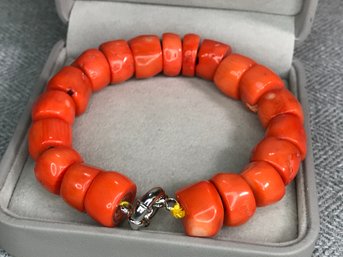 Fantastic Brand New Chunky Orange Coral Bracelet - Made To Retail For $395 - Beautiful Natural Color & Shape