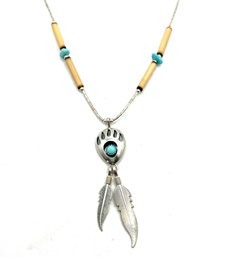 Vintage Sterling Silver Native American Feather Necklace