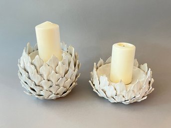 Pair Of Ceramic Artichoke Candle Holders