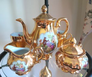 Bavarian Gold Painted Tea Set With Sugar And Creamer