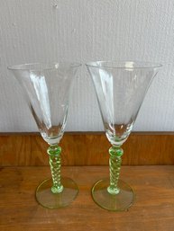 Vintage Louie Glass Company Uranium Twist Stem Goblets