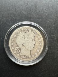 1909 Silver Barber Quarter